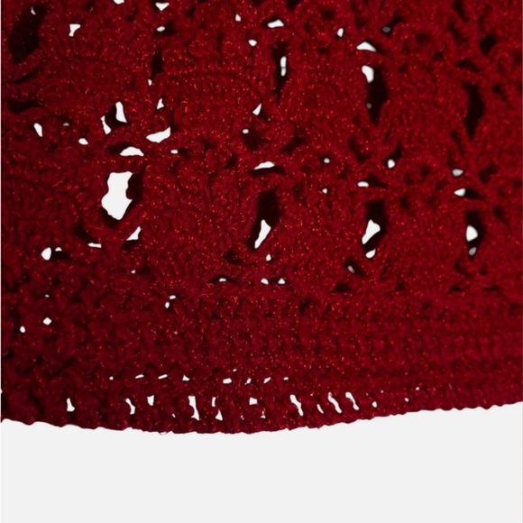 Red Crochet Lace Top VTG Handmade Sweater Vest M Parisian Vintage Artisan Boho - Picture 4 of 8